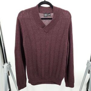 Men's Boss Hugo Boss Alpaca/Wool-Blend V-Neck Cable Knit Sweater L Red